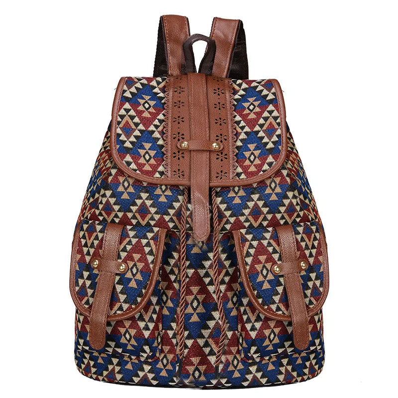 Ethnic Style Retro Pattern Backpack Canvas Female Bagpack