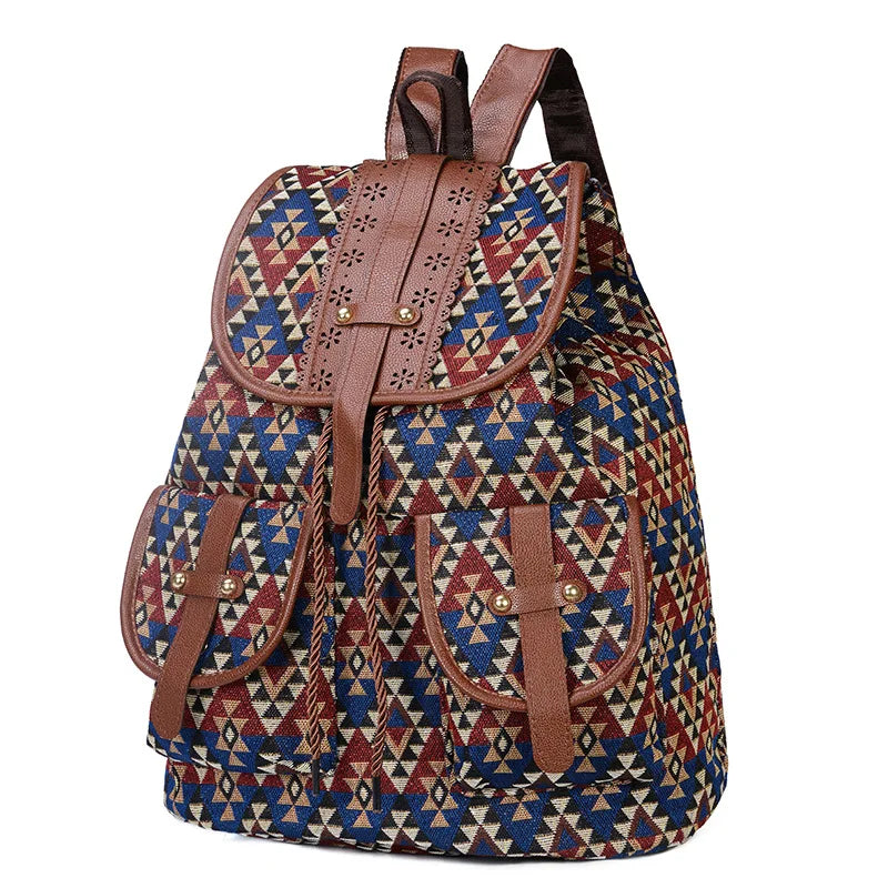 Ethnic Style Retro Pattern Backpack Canvas Female Bagpack