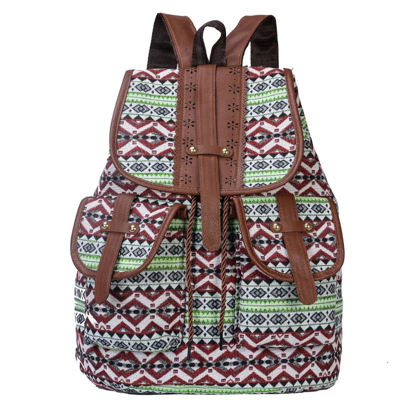 Ethnic Style Retro Pattern Backpack Canvas Female Bagpack