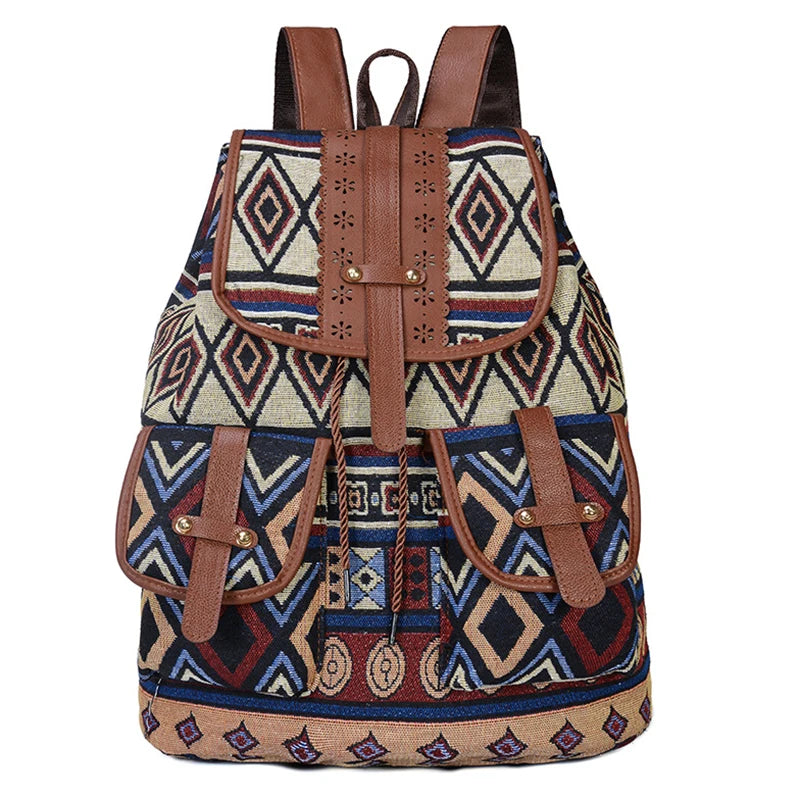 Ethnic Style Retro Pattern Backpack Canvas Female Bagpack