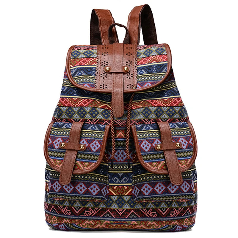 Ethnic Style Retro Pattern Backpack Canvas Female Bagpack