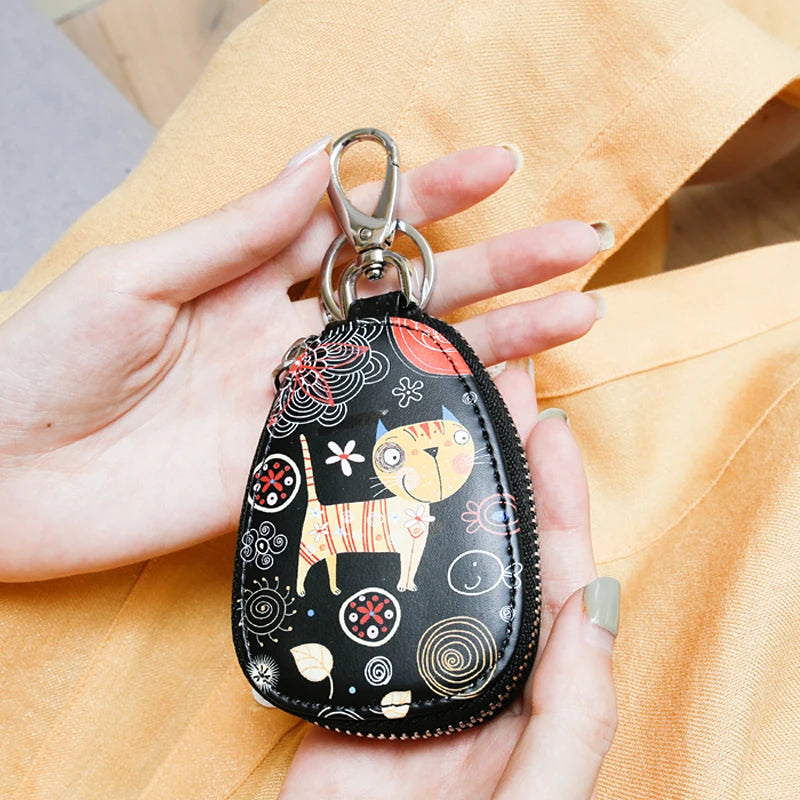Cartoon Key Bag for Women Small Leather Key Wallet Zipper Pouch