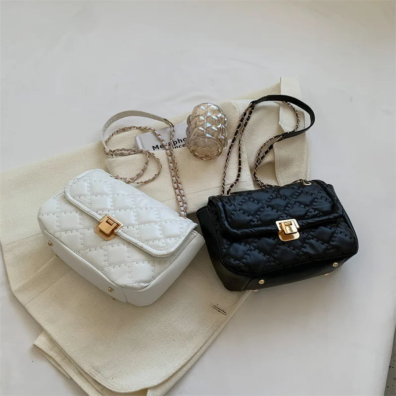 Metal Lock Shoulder Bag Pu Leather Crossbody Handbag