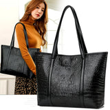 Women Large Capacity Crocodile Leather Shoulder Bag