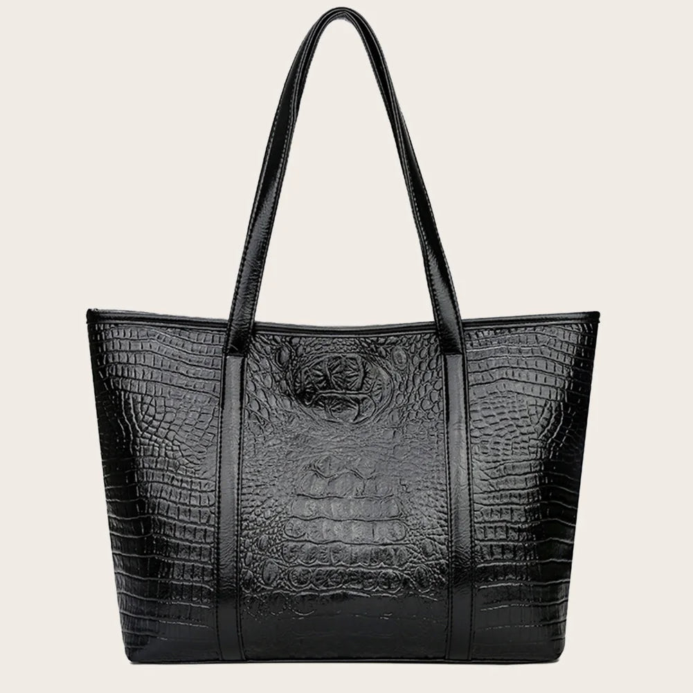 Women Large Capacity Crocodile Leather Shoulder Bag