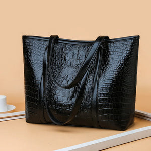 Women Large Capacity Crocodile Leather Shoulder Bag