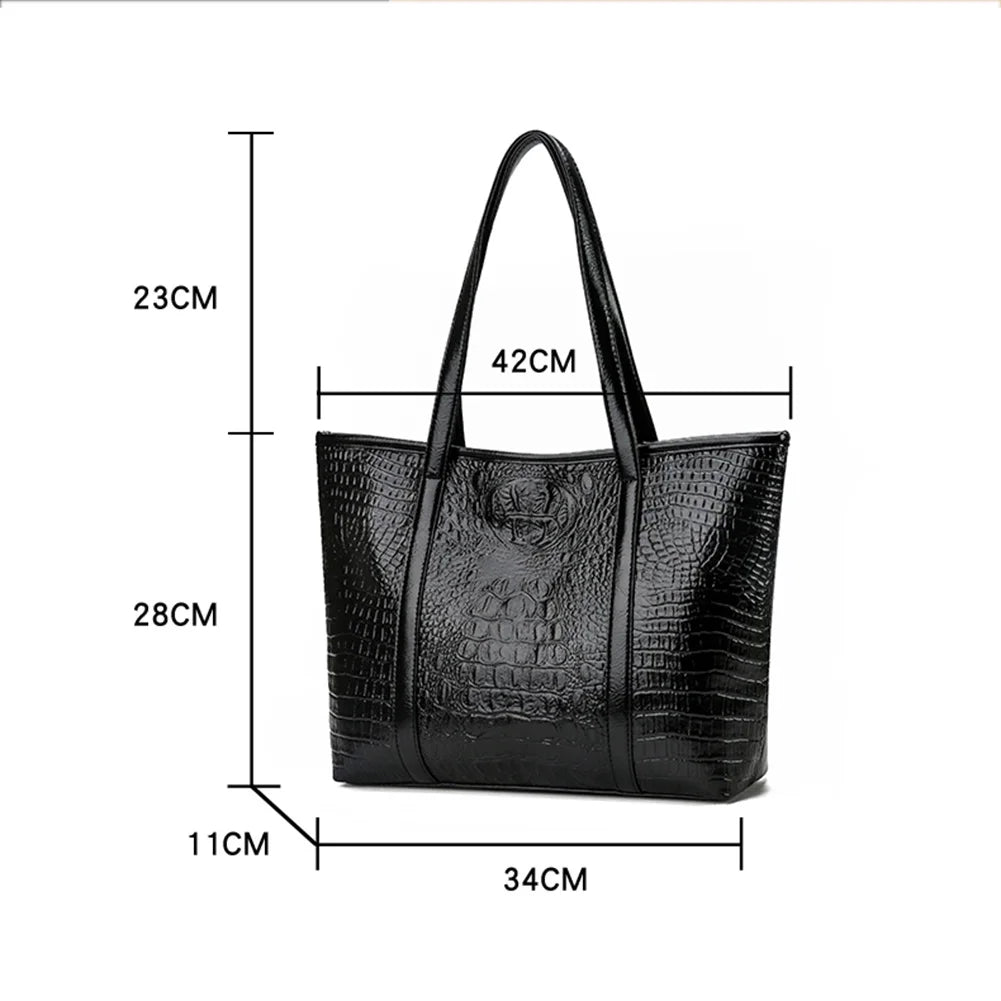 Women Large Capacity Crocodile Leather Shoulder Bag