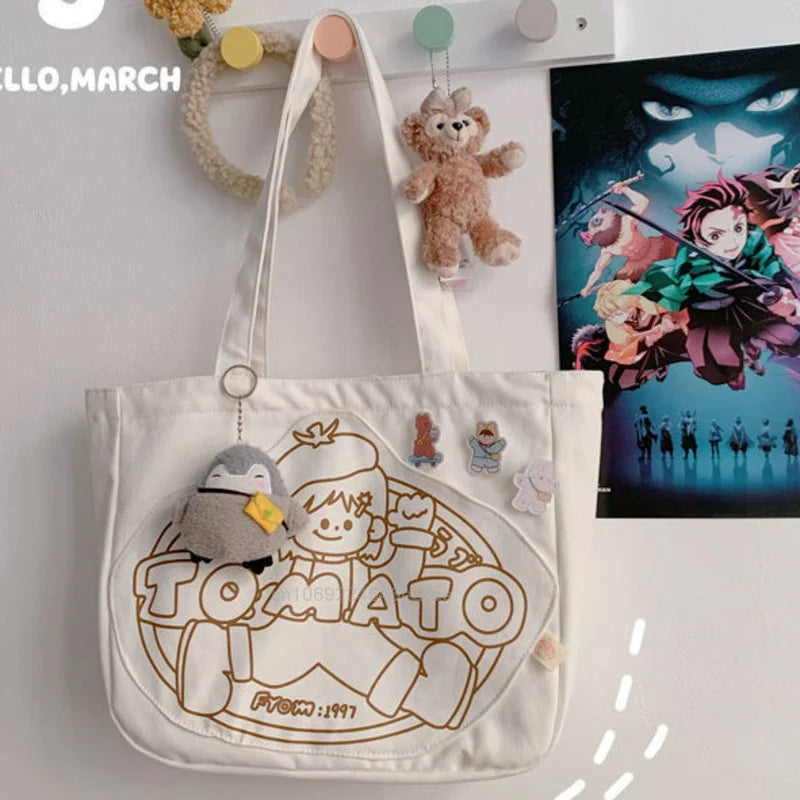 Canvas Harajuku Handbags Y2K Girl College Casual Shoulder Bags