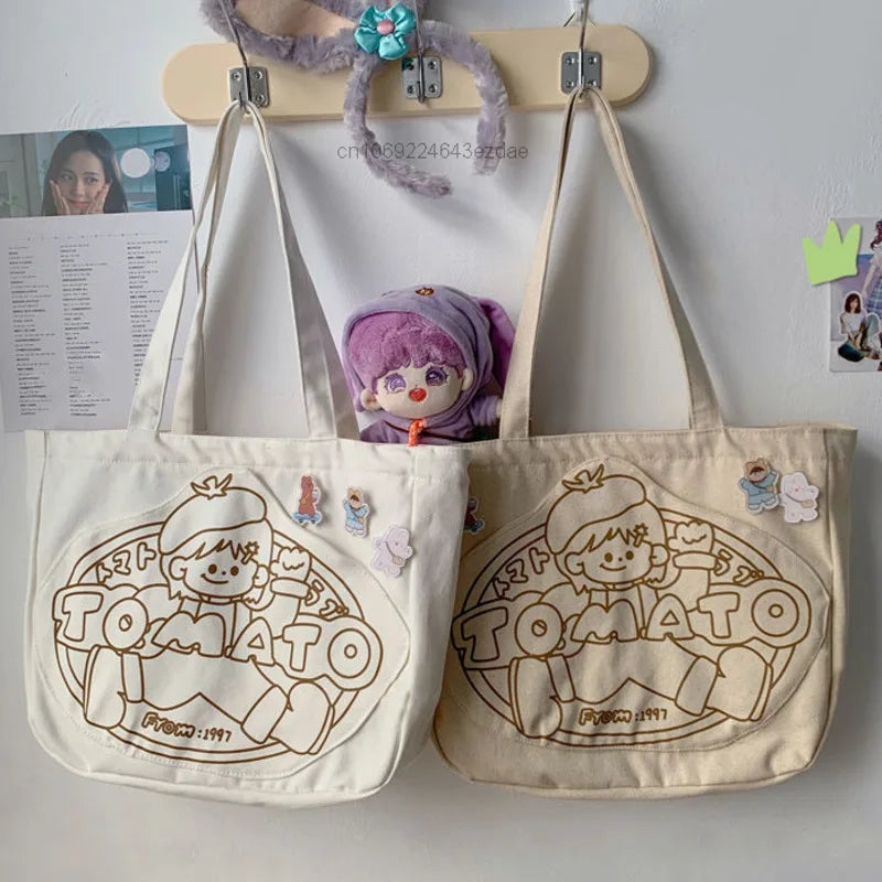 Canvas Harajuku Handbags Y2K Girl College Casual Shoulder Bags
