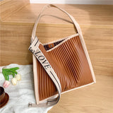 Pleated Shoulder Bag Ribbon Strap Tote Bag Large Capacity Shopper Bag