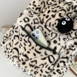 Leopard Print Plush Backpack Large Capacity School Bag