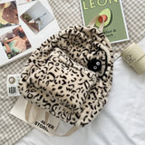 Leopard Print Plush Backpack Large Capacity School Bag