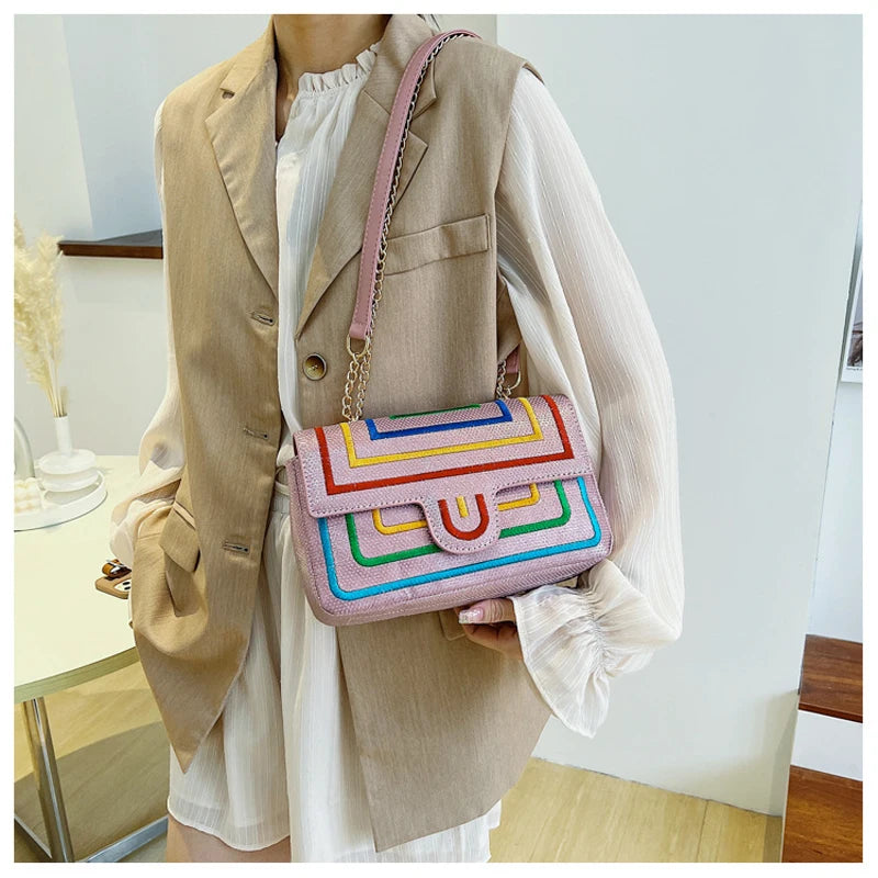 Rhinestone One Shoulder Crossbody Chain Bag Girl