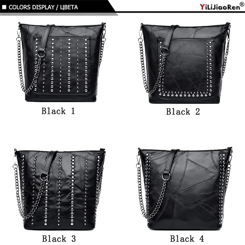 Rivet Crossbody Bag Leather Chain Messenger Large Shoulder Bags