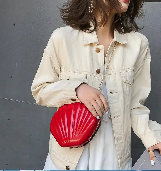 Small PVC Shell Bag Crossbody Solid Shoulder Chain Handbags