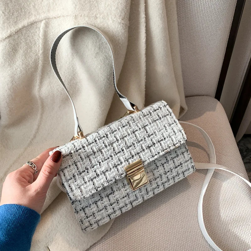 Soft Leather Shoulder Bag Plaid Crossbody Lady Purse