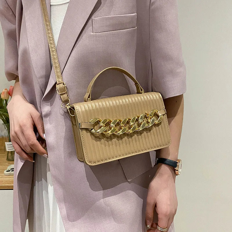 Striped Women Shoulder Bag Chain Decoration Crossbody Bags Ladies Small Handbags