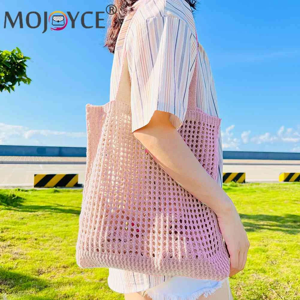 Hollow Knitted Shoulder Bag Crochet Tote Handbag Beach Bag