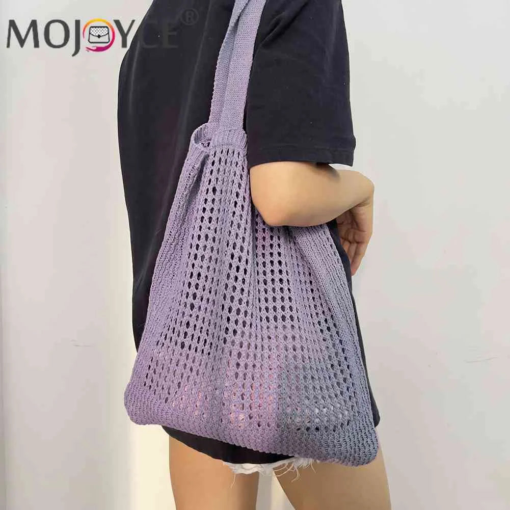 Hollow Knitted Shoulder Bag Crochet Tote Handbag Beach Bag