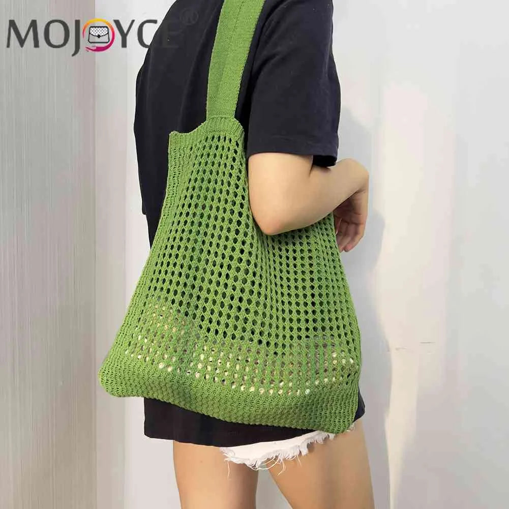 Hollow Knitted Shoulder Bag Crochet Tote Handbag Beach Bag
