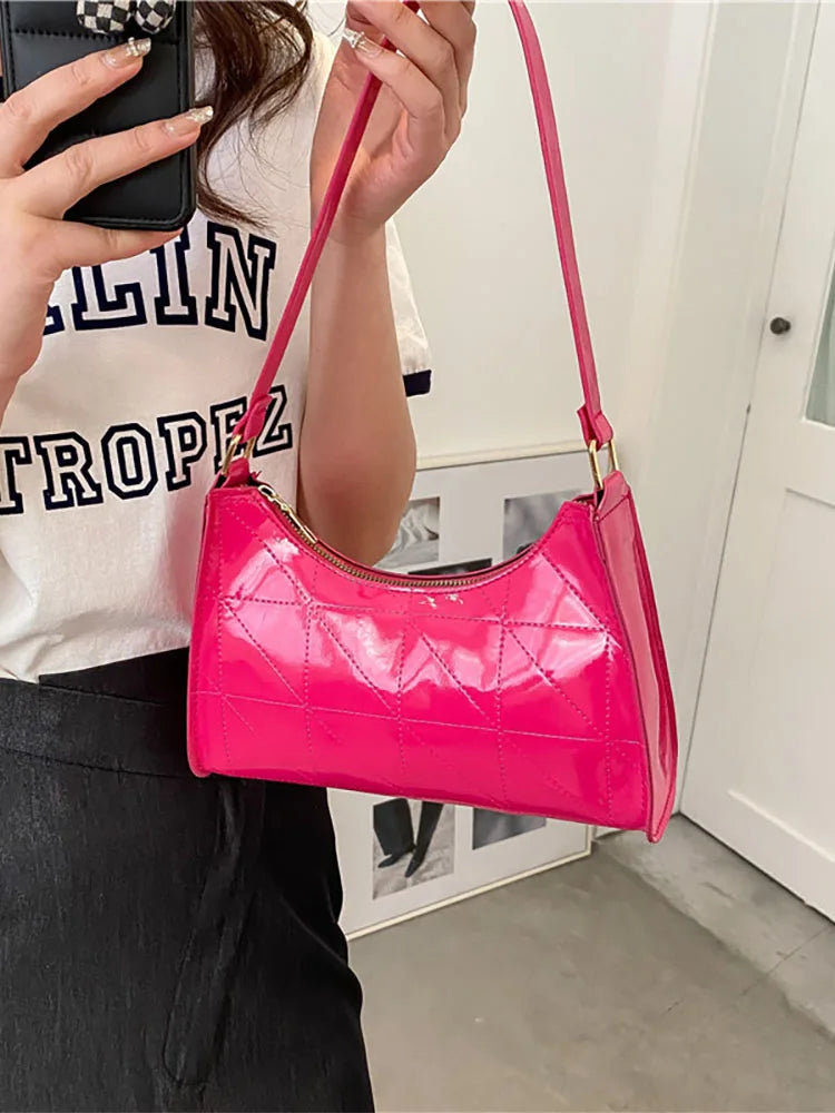Women's Pu Leather Shoulder Bags Bright Top Handle Female Bags