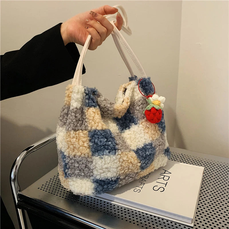 Furry Woolen Women Handbag Top Handle Satchel Totes Cross Body Bag