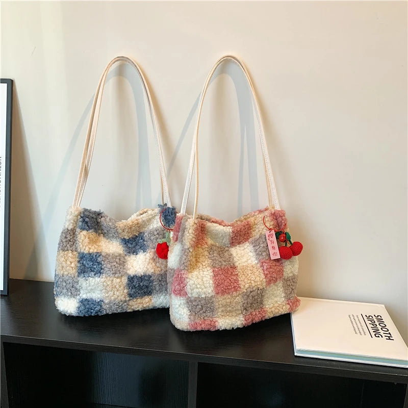 Furry Woolen Women Handbag Top Handle Satchel Totes Cross Body Bag