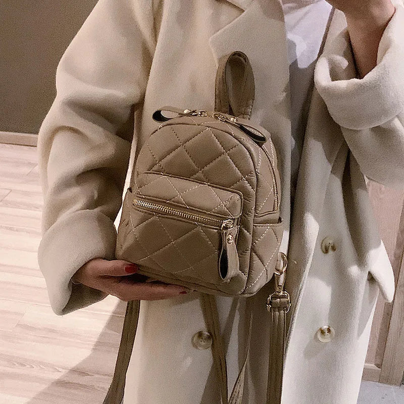 Mini Backpack Diamond Lattice Embroidered Thread Travel Schoolbag for Teen Girls