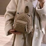 Mini Backpack Diamond Lattice Embroidered Thread Travel Schoolbag for Teen Girls