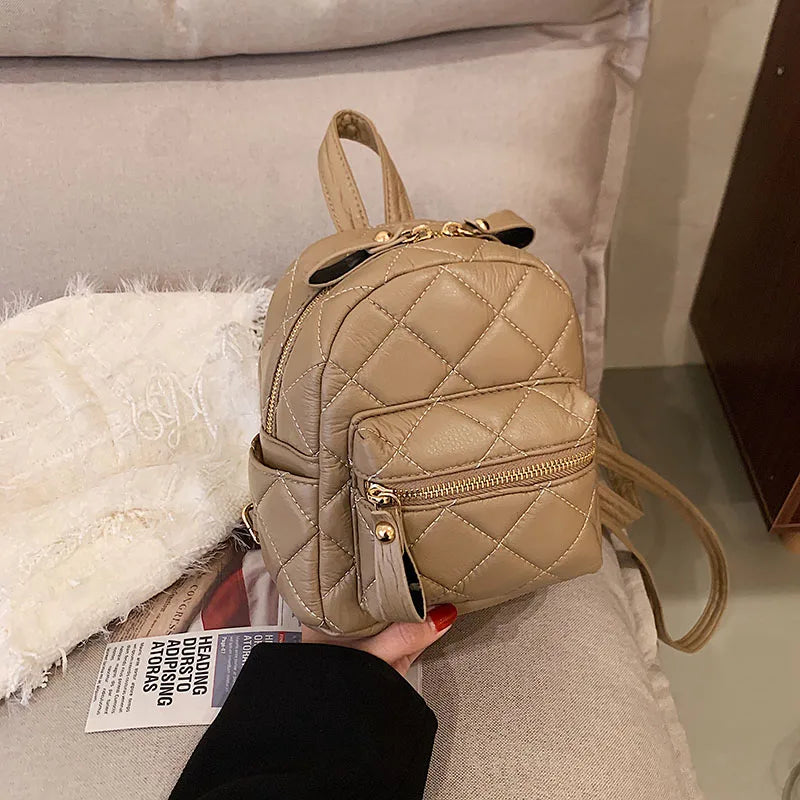 Mini Backpack Diamond Lattice Embroidered Thread Travel Schoolbag for Teen Girls