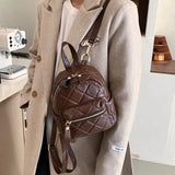 Mini Backpack Diamond Lattice Embroidered Thread Travel Schoolbag for Teen Girls