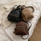 Mini Backpack Diamond Lattice Embroidered Thread Travel Schoolbag for Teen Girls