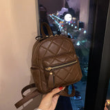 Mini Backpack Diamond Lattice Embroidered Thread Travel Schoolbag for Teen Girls