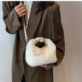 Faux Fur Handbags for Women Warm Plush Tote Bag Wallets