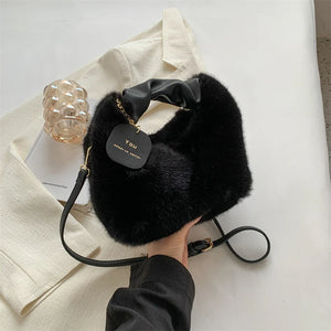 Faux Fur Handbags for Women Warm Plush Tote Bag Wallets