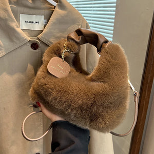 Faux Fur Handbags for Women Warm Plush Tote Bag Wallets