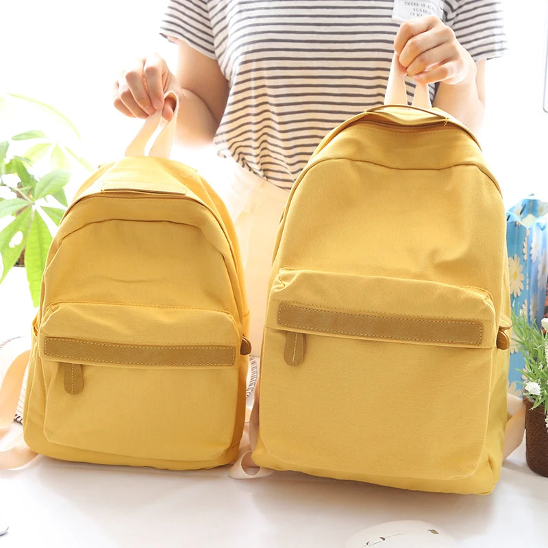 Female Small Fresh Canvas Backpack Women Solid School Backpacks Teens Schoolbag