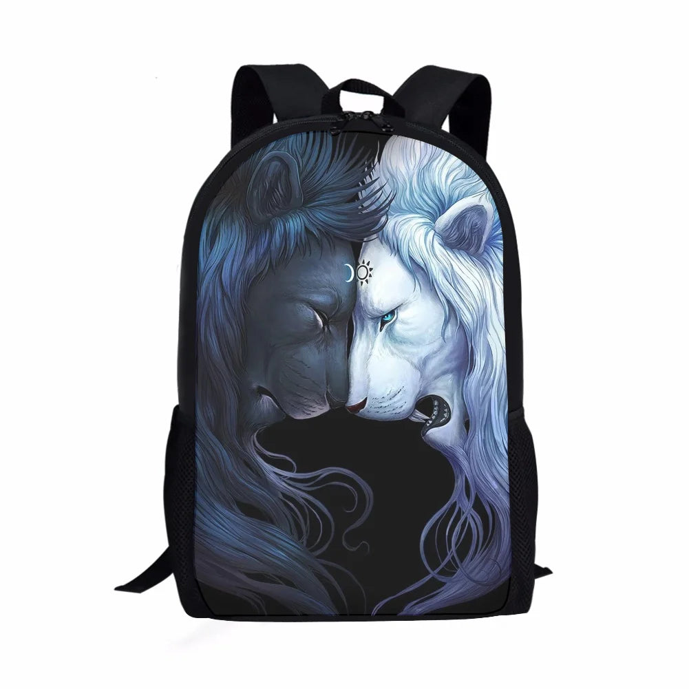 Fire Lion Pattern School Bag Durable Backpack