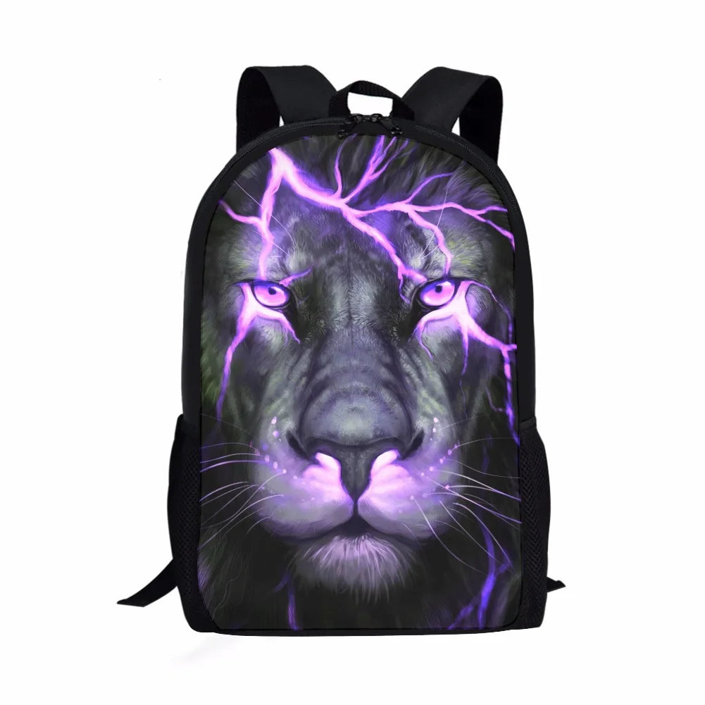 Fire Lion Pattern School Bag Durable Backpack