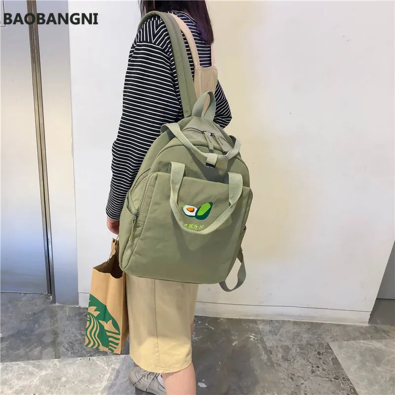 Fruit Embroidery Women Backpack Waterproof Nylon Solid Shoulder Bag
