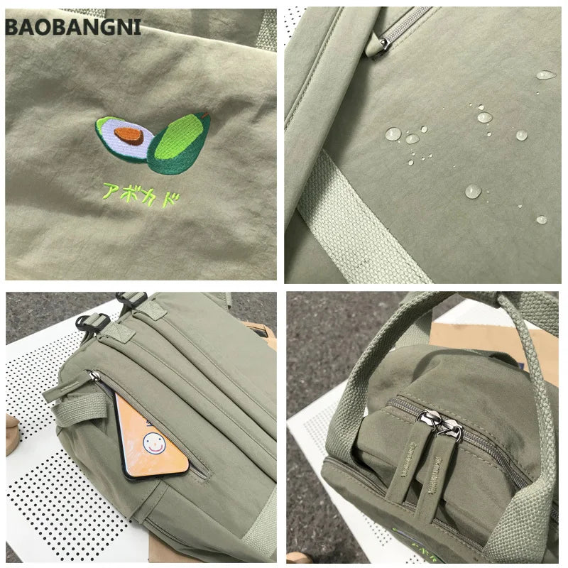 Fruit Embroidery Women Backpack Waterproof Nylon Solid Shoulder Bag