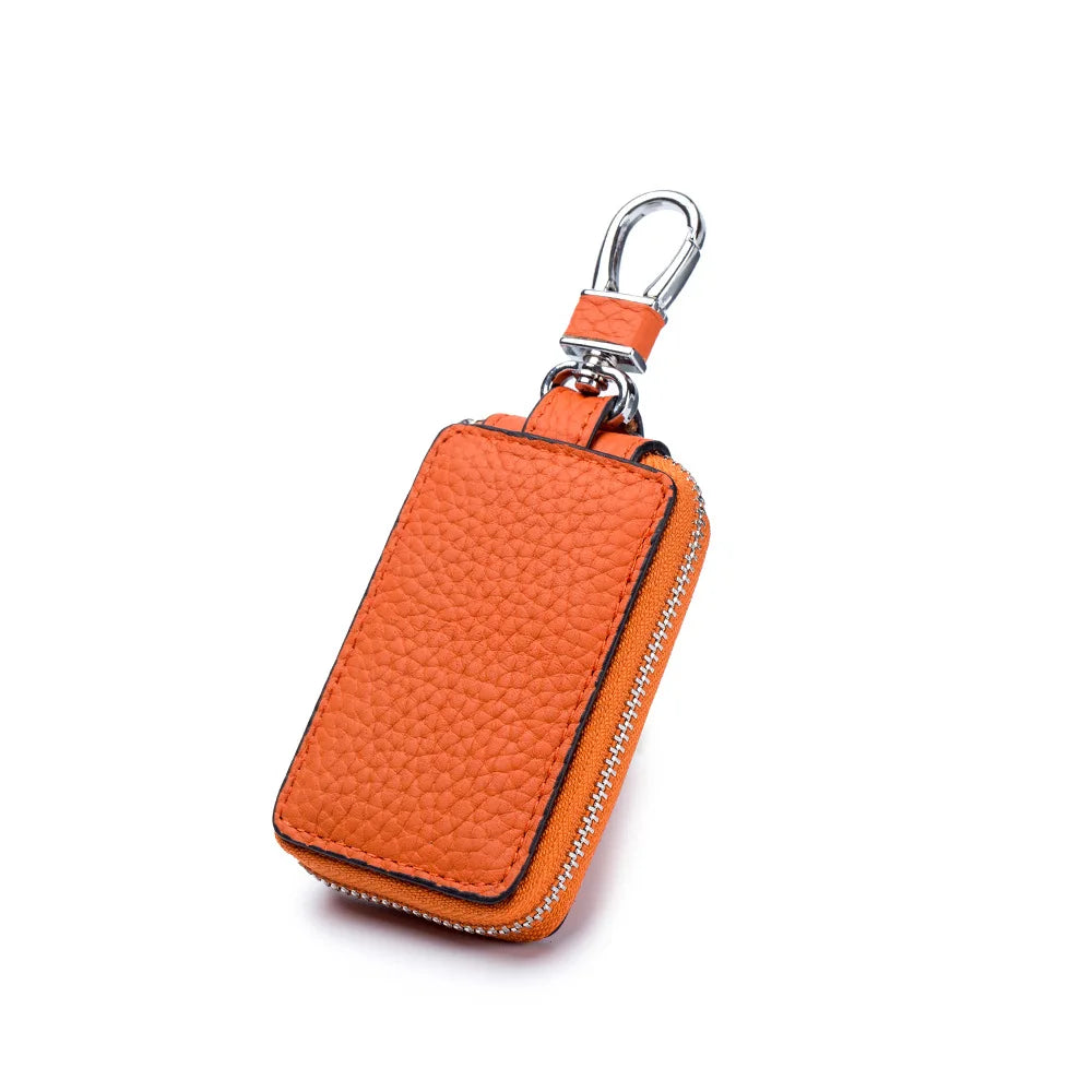 Vintage Leather Car Key Pouch Red Orange Khaki