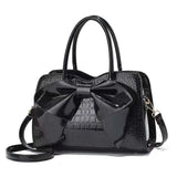 Crocodile Grain Shoulder Bag with Bow Detail