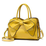 Crocodile Grain Shoulder Bag with Bow Detail