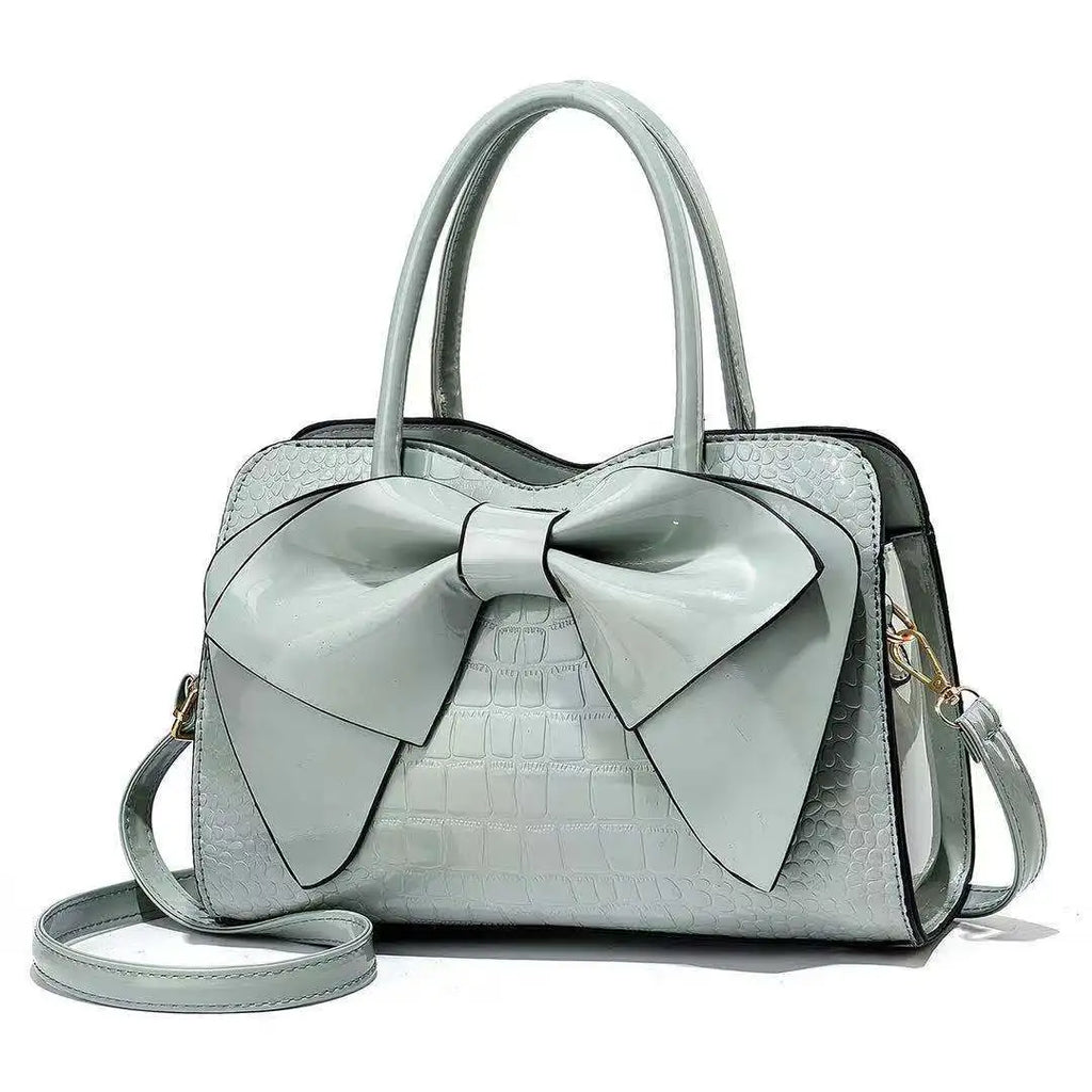 Crocodile Grain Shoulder Bag with Bow Detail