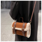 Women's Plush Messenger Bag Solid Shoulder Purse Square PU Leather
