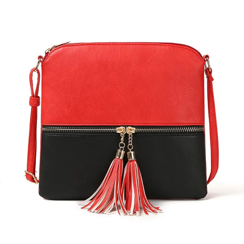 Casual Soft Leather Shoulder Bag with Tassel Messenger Crossbody Women Bag