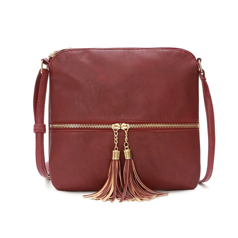 Casual Soft Leather Shoulder Bag with Tassel Messenger Crossbody Women Bag