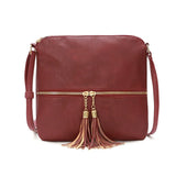 Casual Soft Leather Shoulder Bag with Tassel Messenger Crossbody Women Bag