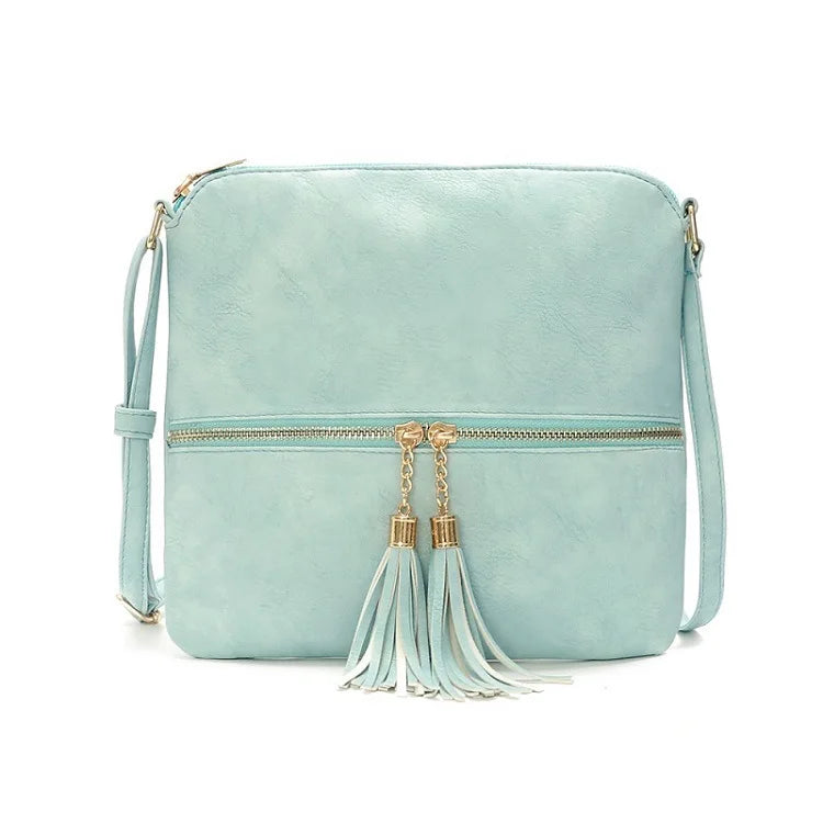 Casual Soft Leather Shoulder Bag with Tassel Messenger Crossbody Women Bag